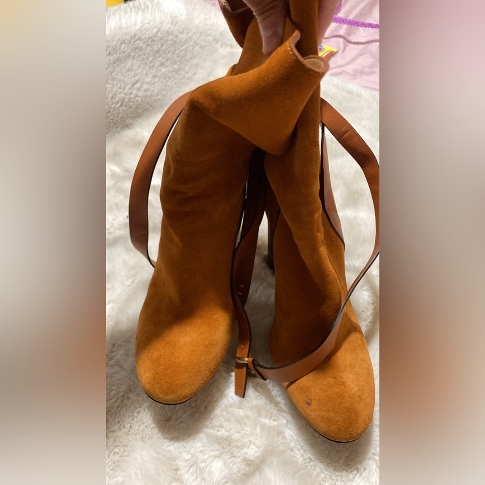 Gucci Mustard Suede Ankle Boots with Leather Wrap Straps - Picture 2 of 10